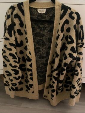 ADORA Beige and Black Leopard-Print Button Cardigan